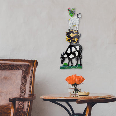 Whimsical Stacked Farm Animal Haitian Steel Drum Wall Art