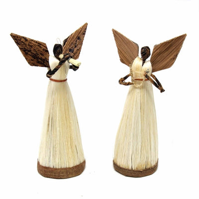 Set of Two 5.5in Standing Sisal Angels - Musical