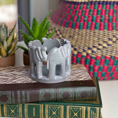 Circle of Elephants Soapstone Sculpture, 3 to 3.5-inch - Gray Stone