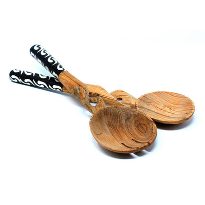Twisted Olive Wood Salad with Bone Handles 10 inch
