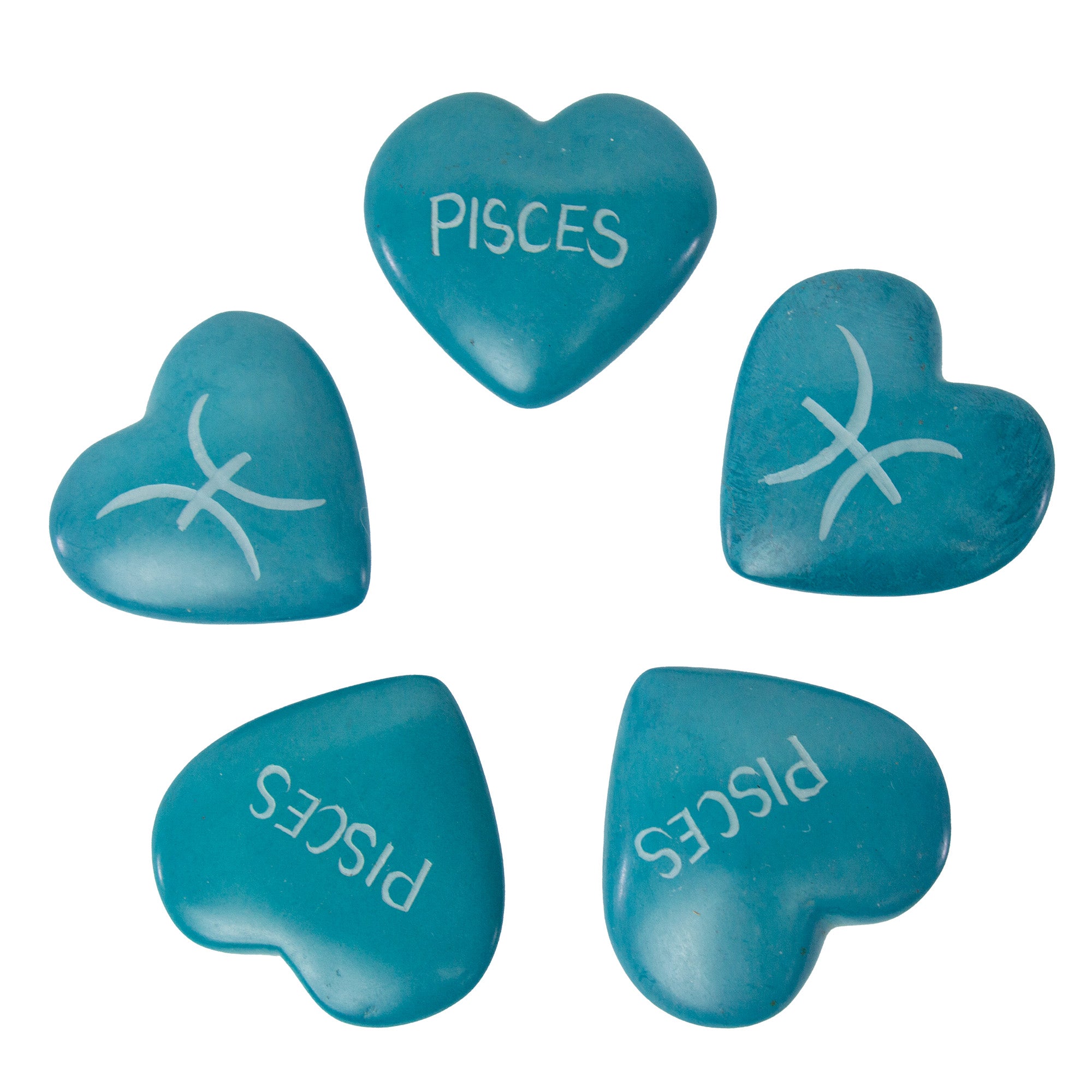 Handcarved Zodiac Kisii Soapstone Hearts, Set of 5: PISCES