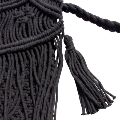 Handmade Boho Macrame Shoulder Bag, Black with Fringe