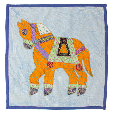 Upcycled Decorative Pillow Cover with Horse Applique - Colors will Vary