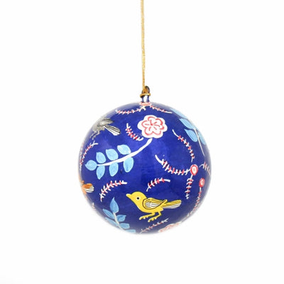 Handpainted Ornament Birds and Flowers, Blue, Set of 3