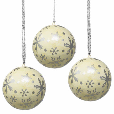 Handpainted Ornaments, Silver Snowflakes, Set of 3