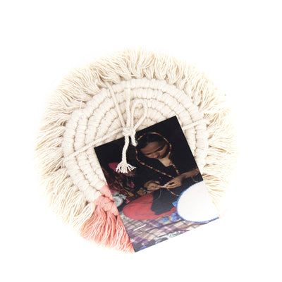 Macrame Coasters in Blush with fringe, Set of 4