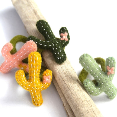 Hand-felted Cactus Napkin Rings, Set of Four Colors