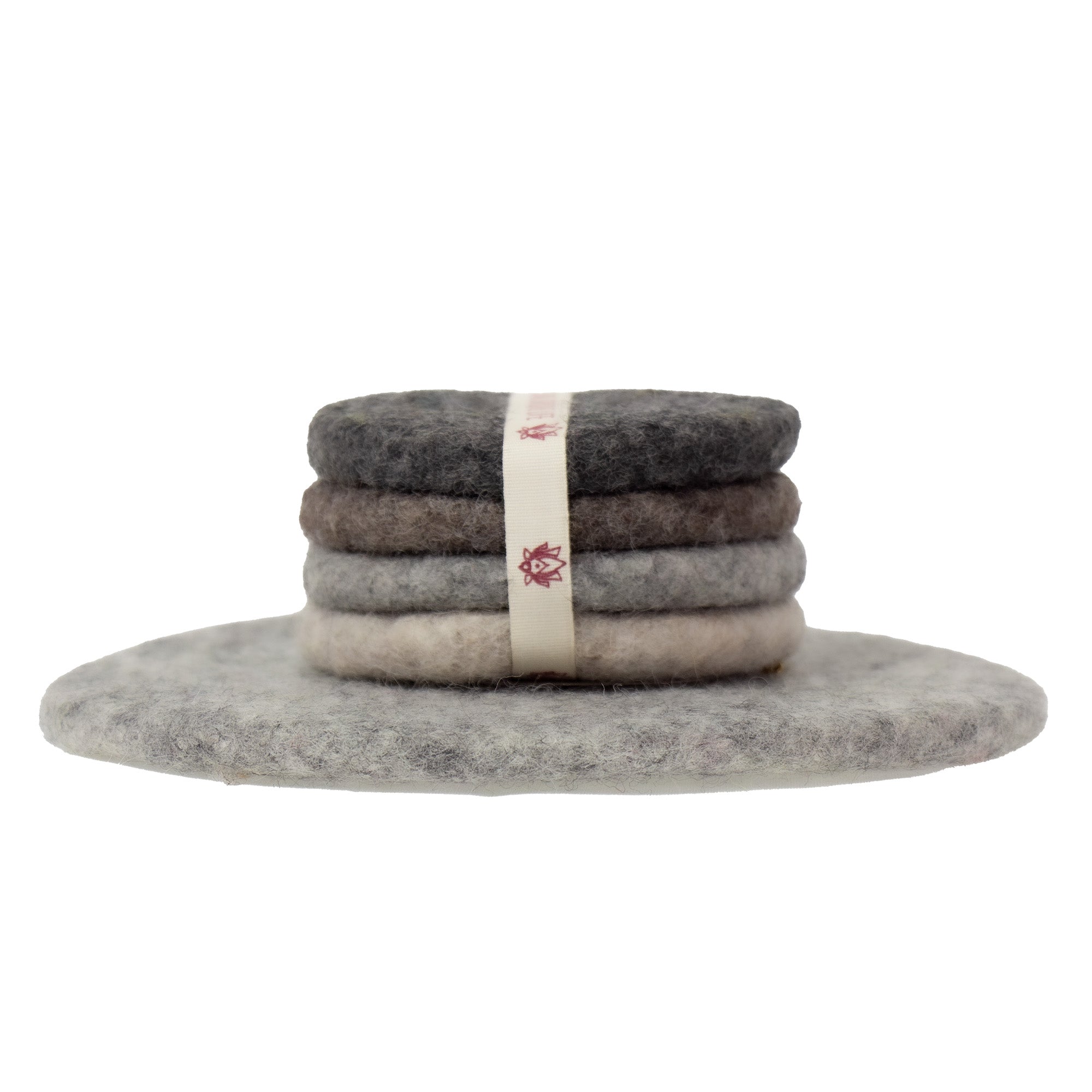 Handcrafted Felt Macaroon Trivet & Coaster Gift Set in Cobblestone Grey