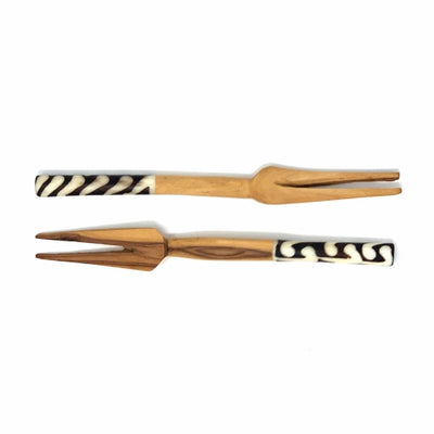 Olive Wood Fork with Bone Handle 6 inch, Set of 2
