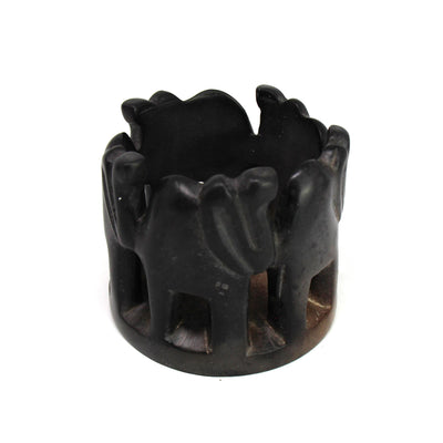 Circle of Elephants Soapstone Sculpture, 3 to 3.5-inch - Gray Stone