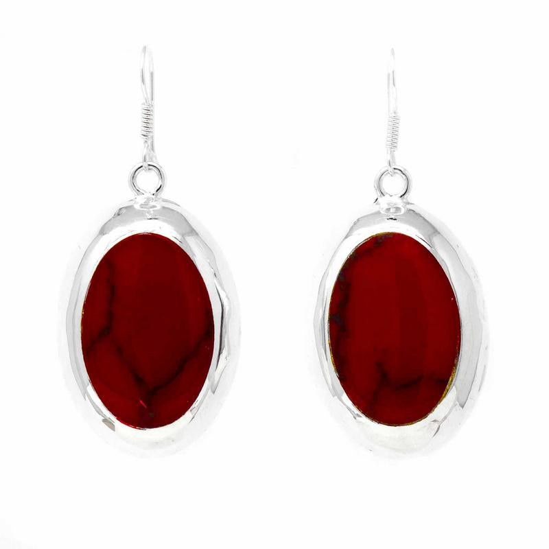 Alpaca Silver Red Jasper Oval Earrings