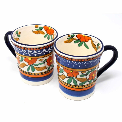 Set of 2 Flared Coffee Cups, Orange and Blue