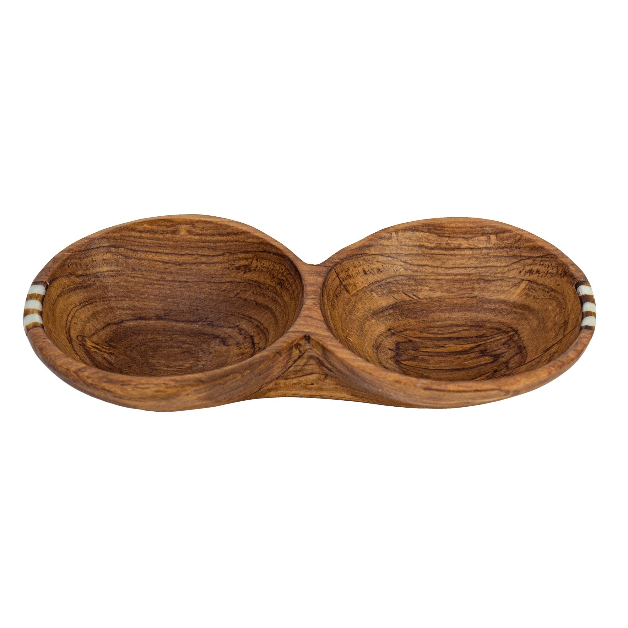 Rustic Double Olive Bowl with Bone Inlay