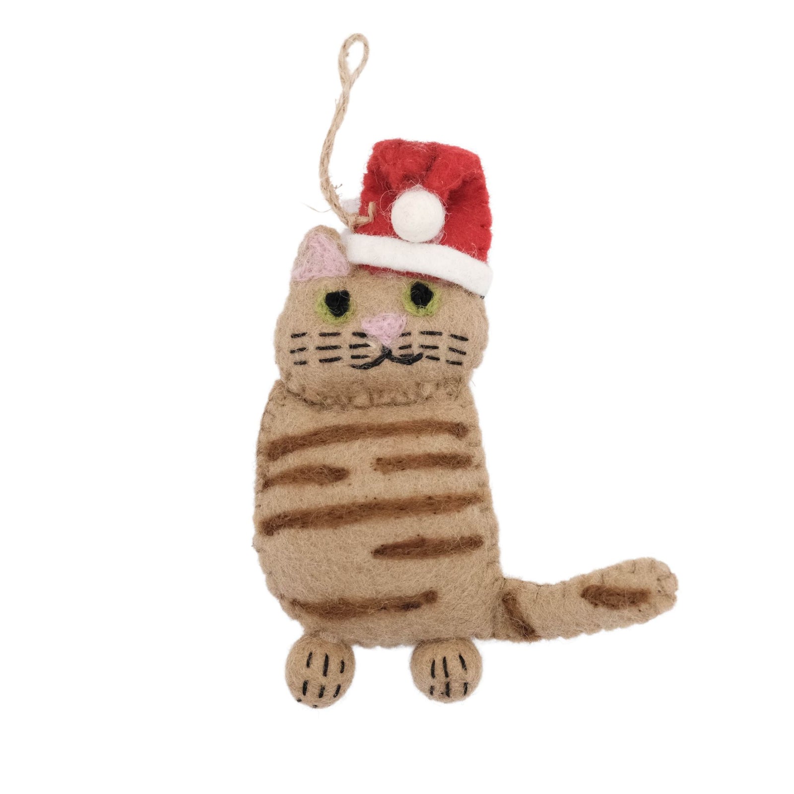 Handcrafted Felt Ginger Tabby Santa Cat Felt Ornament