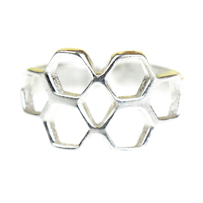 Handmade Honeycomb Silver Brass Ring