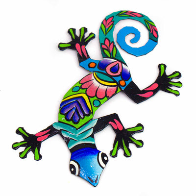 Colorful Gecko Haitian Metal Drum Christmas Ornament, Set of 2
