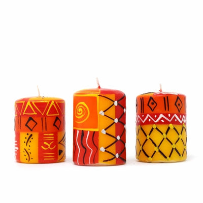 Unscented Hand-Painted Votive Candles, Boxed Set of 3 (Zahabu Design)