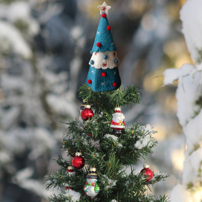 Handcrafted Felt Christmas Tree Topper or Tabletop Decor, Set of 3 Turquoise