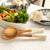 Olive Wood Salad Servers with Bone Handles, White with Etching Design