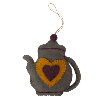 Handcrafted Felt Coffee Pot & Coffee Mug Ornament Set, Stone Grey