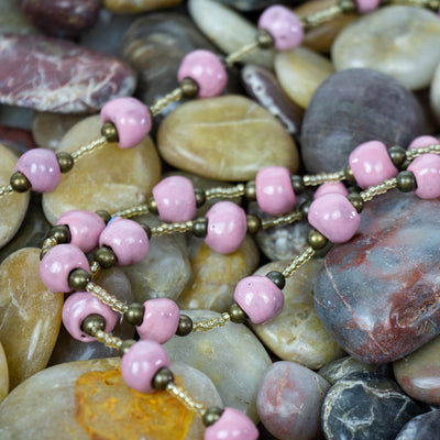 Handcrafted Clay Bead Long Necklace from Haitian Artisans, Pink