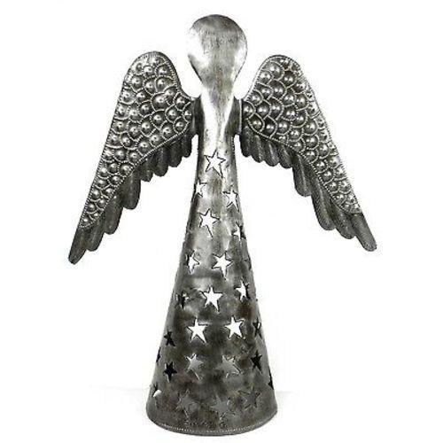 Standing Angel Wings Down Haitian Steel Drum Tabletop Décor, 14"