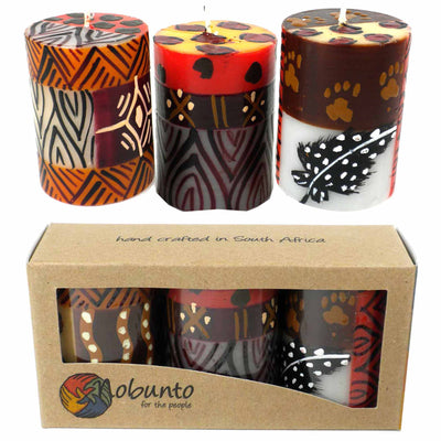 Unscented Hand-Painted Votive Candles, Boxed Set of 3 (Uzima Design)