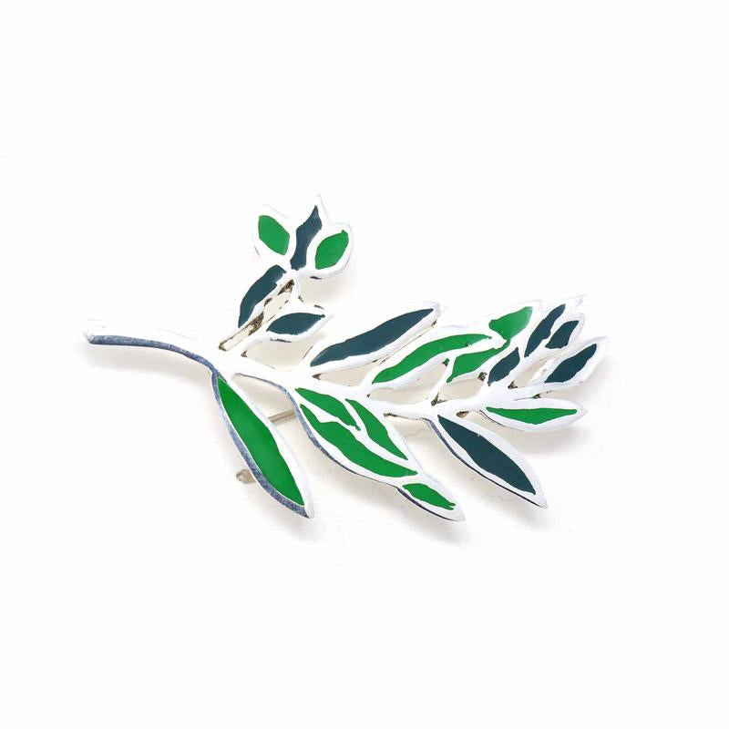 Alpaca Silver Green Leaves Brooch