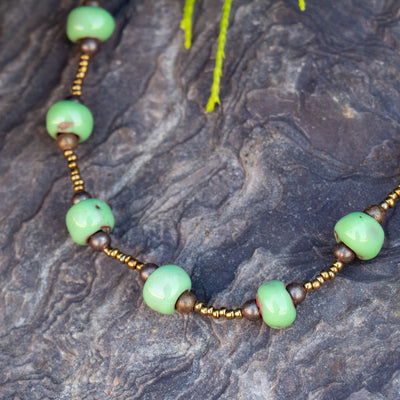 Handcrafted Clay Bead Long Necklace from Haitian Artisans, Green