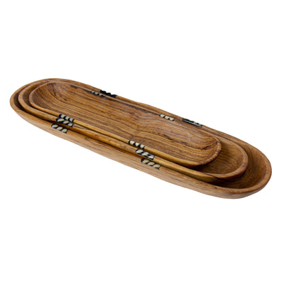 Oblong Nested Olive Wood Serving Bowls, Set of 3