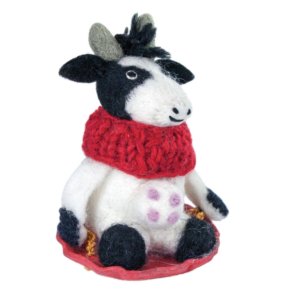 Handmade Sledding Bessie Cow Felt Ornament