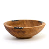 Set of Two Small Olive Wood Bowls with Bone Inlay