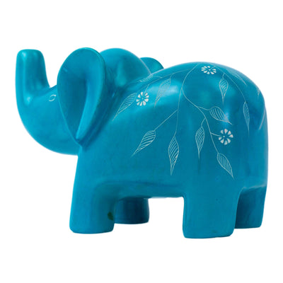 Extra Large Soapstone Elephant Sculpture - Turquoise