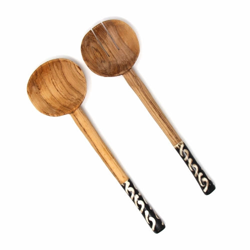 Olive Serving Set with Bone Handles 10 inch