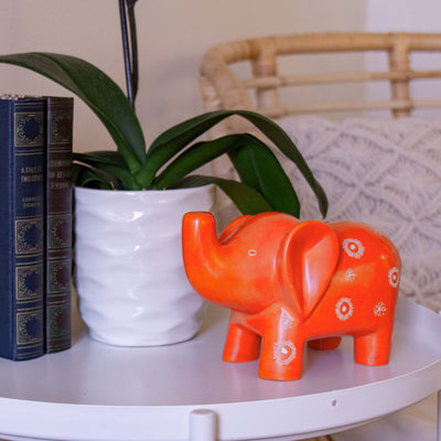 Extra Large Soapstone Elephant  Sculpture -  Orange