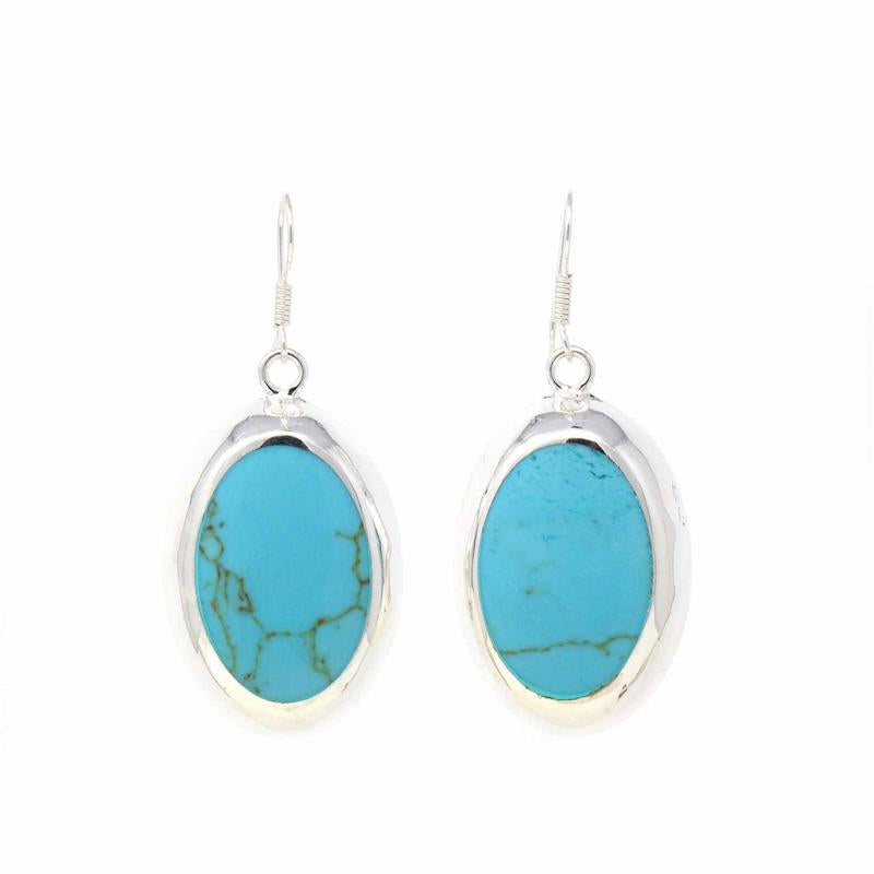 Alpaca Silver Turquoise Oval Drop Earrings