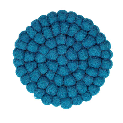 Teal Tonal Felt Ball Coasters, Set of 4