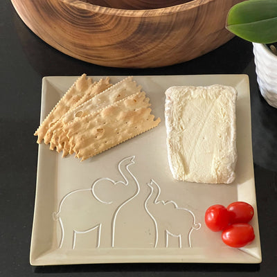 Soapstone Mama & Baby Elephant Square Appetizer Plate