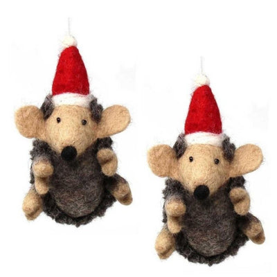 Hedgehog Felt Christmas Ornaments, Set of 2