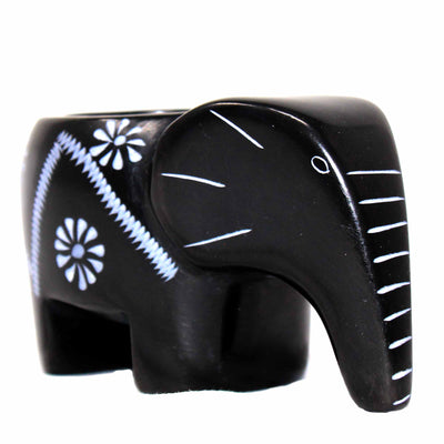 Elephant Soapstone Tea Light - Black Finish with Etch Design
