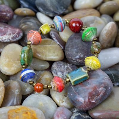 Handcrafted Papier Mache & Clay Bead Bracelet from Haitian Artisans, Set of 2