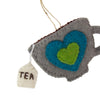 Tea Cup Felt Ornament, Turquoise Heart