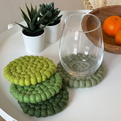 Sage Tonal Felt Ball Coasters, Set of 4