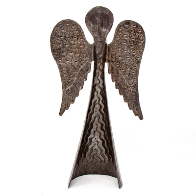 Standing Angel Wings Down Haitian Steel Drum Tabletop Décor, 11"