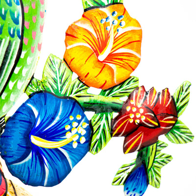 Peacock and Hibiscus Painted Haitian Steel Drum Wall Art