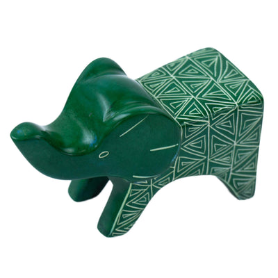 Large Soapstone Happy Elephant 4.5 inches - Green