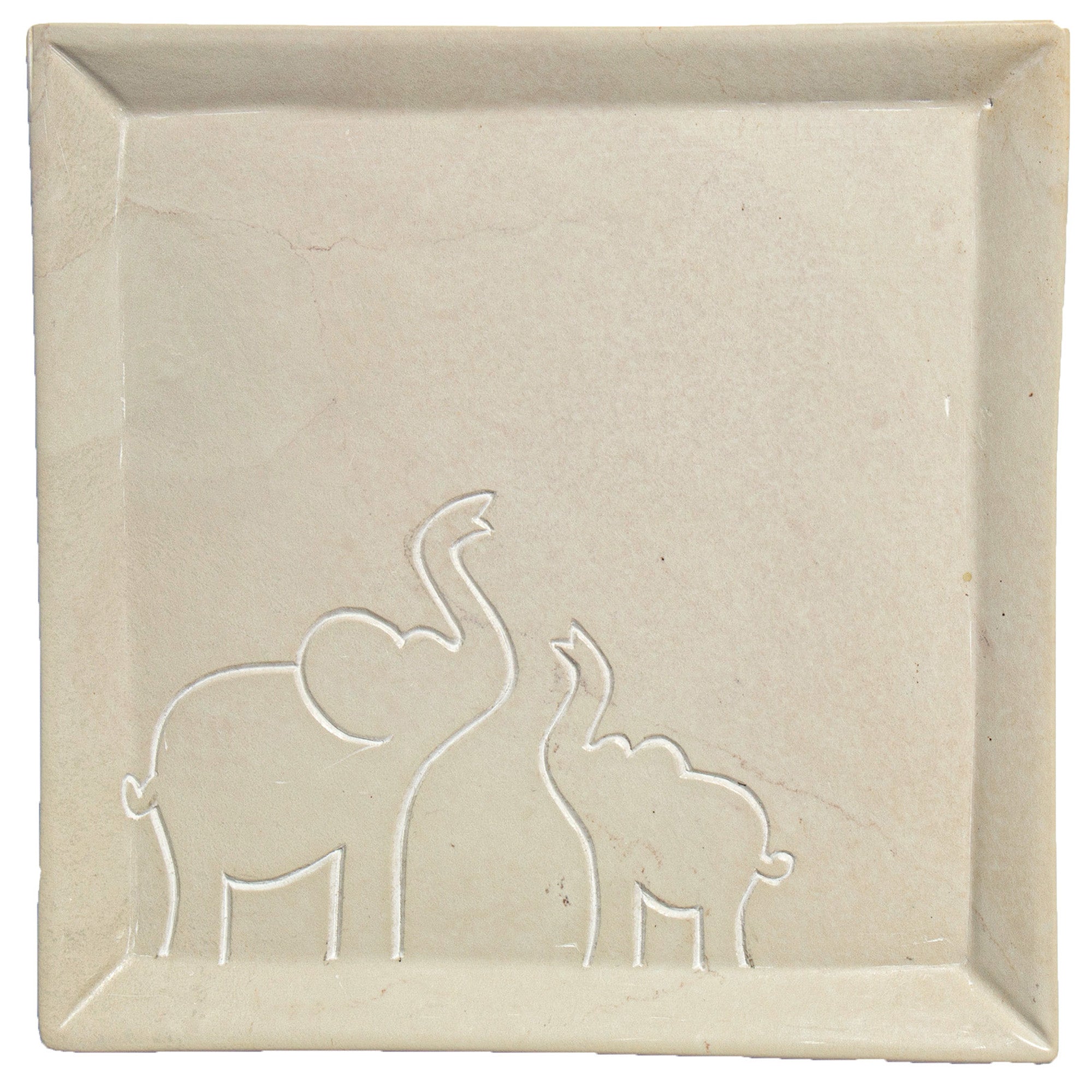 Soapstone Mama & Baby Elephant Square Appetizer Plate