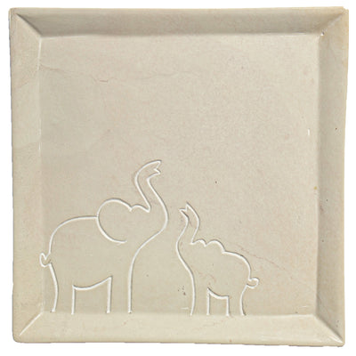 Soapstone Mama & Baby Elephant Square Appetizer Plate