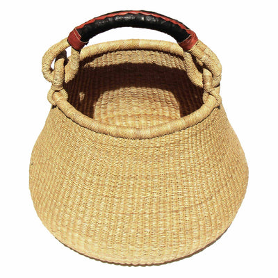 Bolga Pot Basket, Natural with Neutral Handle