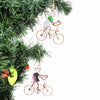 Recycled Wire Ornaments Bicycle Riders in Hat and Bandana, Set of 2